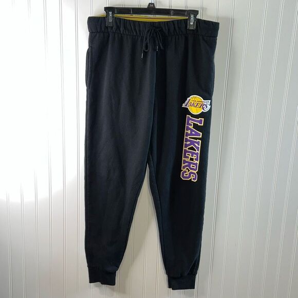 NBA Los Angeles Lakers Black Jogger/Sweat Pants Men’s Size Large Pockets Cuffed - Picture 1 of 8